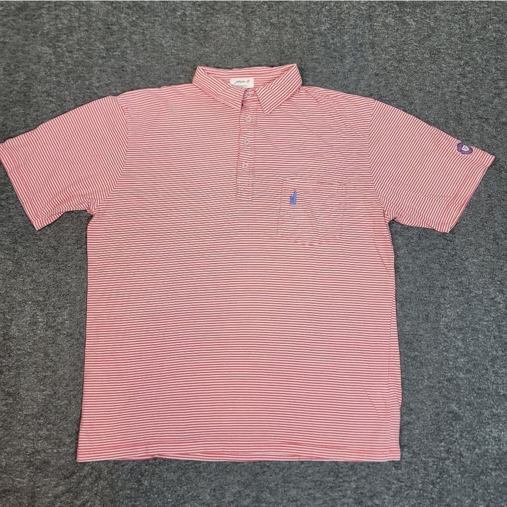 Johnnie-O  West Coast Prep Golf Polo Shirt Mens Size Xl Pink White Striped